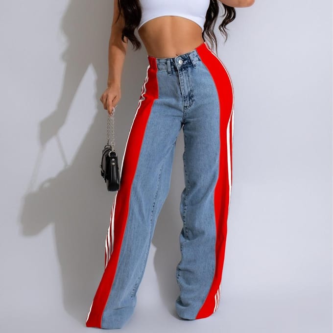 Denim met hoge taille Dames Trekkoord Elastische taille, Losse Elastische Denim Rechte Pijp Broek S gray