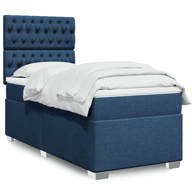 vidaXL - Boxspring - met - matras - stof - blauw - 90x200 - cm