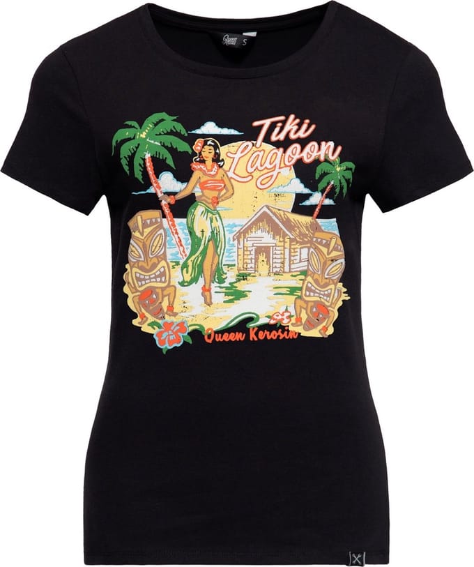 Queen Kerosin Basic T-shirt voor dames ''Tiki Lagoon'' QKU41012