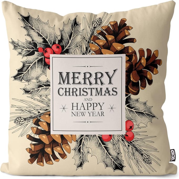 Kussensloop kerstmotief dennenappel 60x60 cm waterafstotend voor binnen en buiten