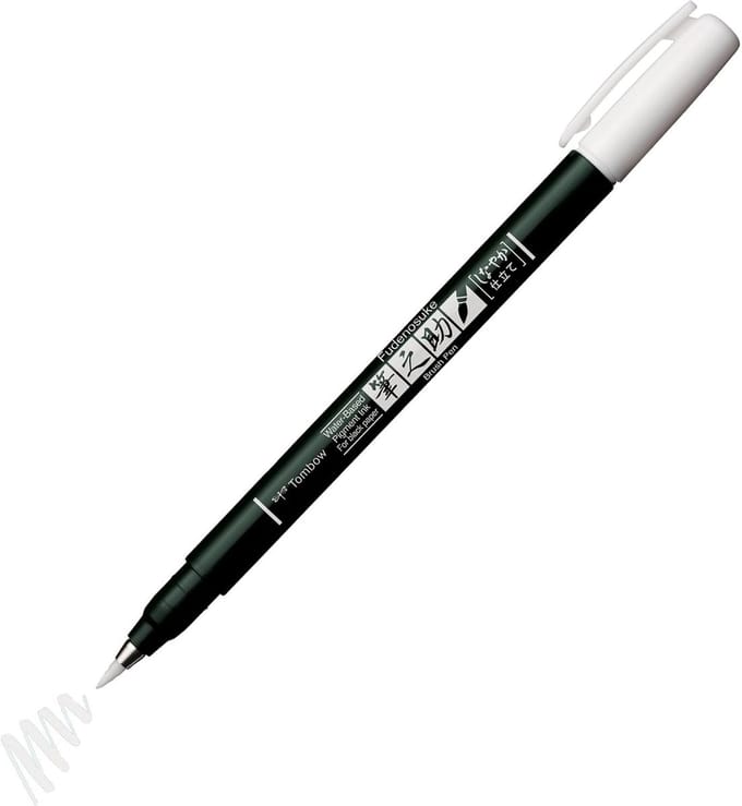 Tombow Fudenosuke - Brush Pen Soft - Wit - Voor Zwart Papier