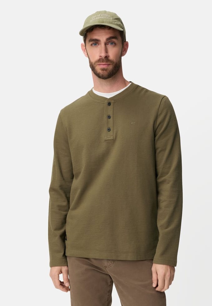 camel active Henleyshirt met knoopsluiting - Maat menswear-5XL - Olijfgroen