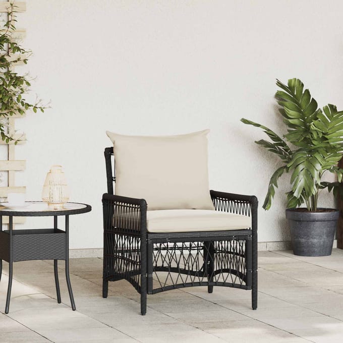 vidaXL Tuinstoel met kussen Zwart 73 x 61 x 77 cm poly rattan