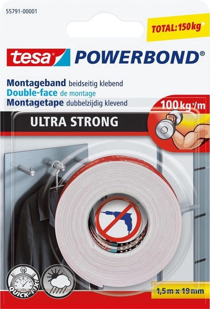 Plakband tesa® Powerbond Ultra Strong dubbelzijdig 1 | 5mx19mm wit | 12 stuks