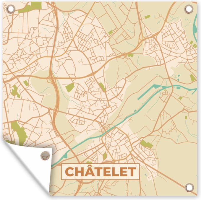 Tuindoek Plattegrond - Kaart - België - Châtelet - Stadskaart - 100x100 cm