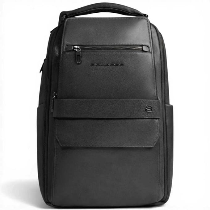 Piquadro Rugzak S141 Black Leather Man met PC Door 14' en iPad