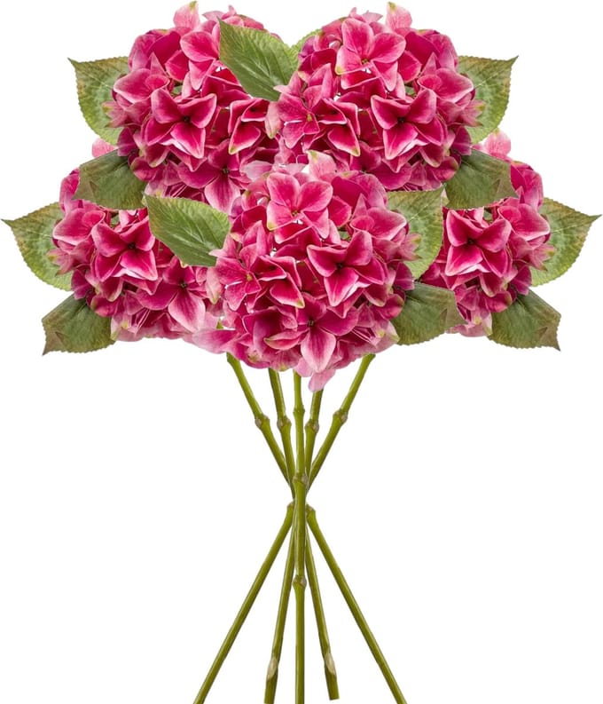 Emerald Kunstbloem hortensia tak - 5x - Challenge - 47 cm - fuchsia - kunst zijdebloem - Hydrangea