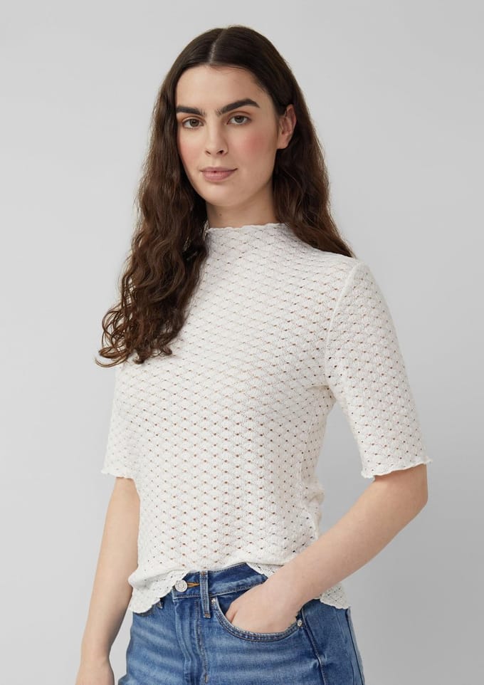 T-shirt van gestructureerde jersey met hoge kraag dames s.Oliver