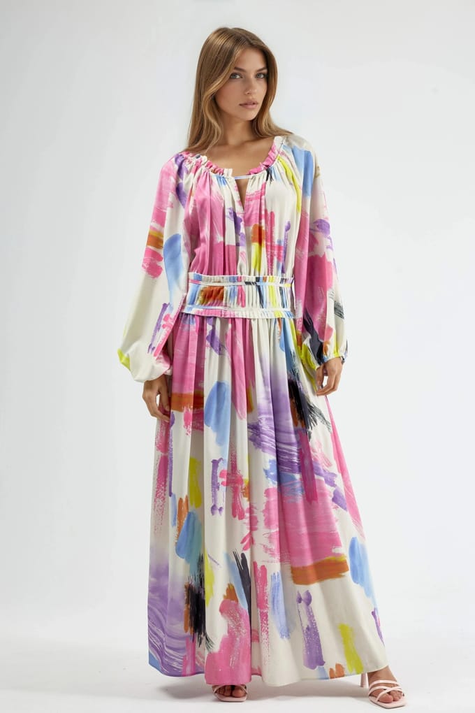 Abstract Print Drapeerkleed met Ceintuur