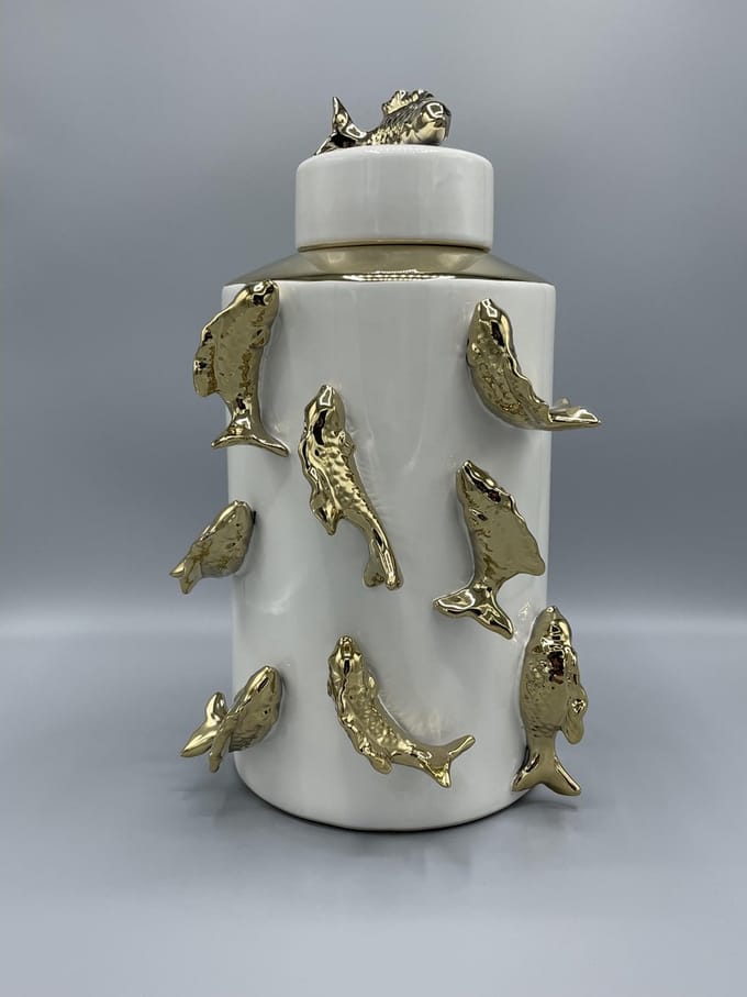 Jar Tall Ceramic-Koi Fish Jar（Gold and White） CF8134-13/H35CM