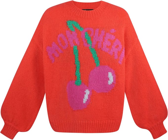 Oversized Nylon Trui met 'Mon Cheri' Kers Grafiek - Maat S/M