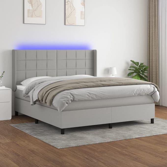vidaXL - Boxspring - met - matras - en - LED - stof - lichtgrijs - 160x200 - cm