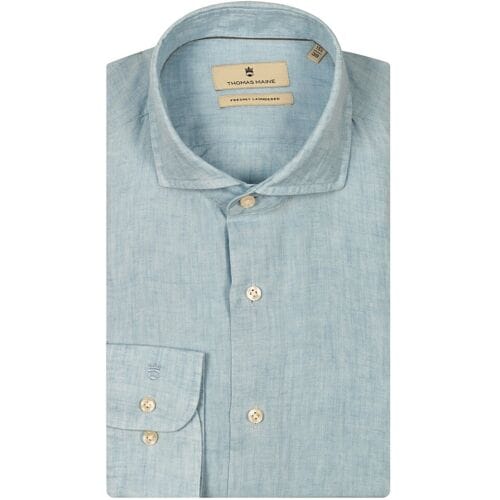 Thomas Maine Overhemd Roma Modern Kent Linnen Délavé Licht Blauw / male