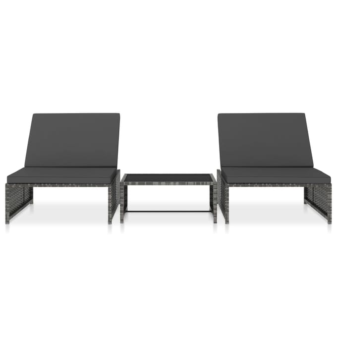vidaXL - Tuinstoelen - 2 - st - verstelbaar - met - tafel - poly - rattan - grijs