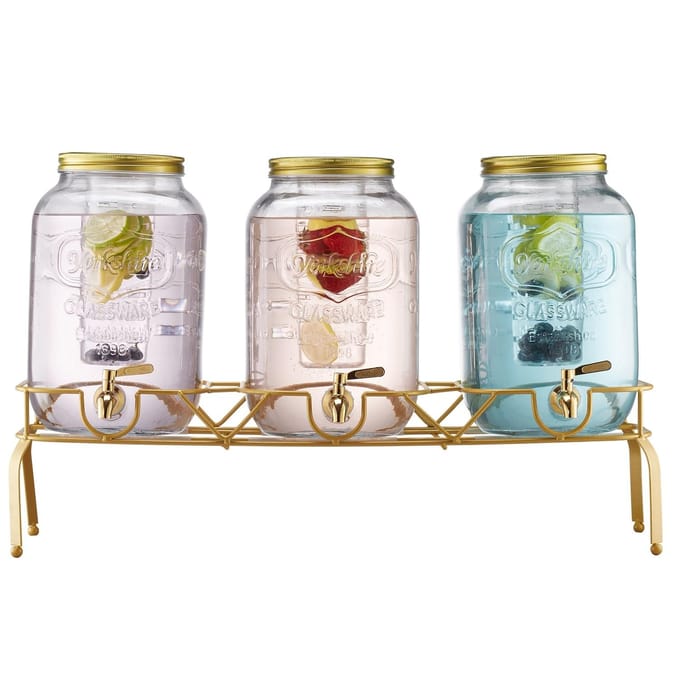 Distributeur de boissons 8L Distributeur de boissons pour fêtes Verre avec support 3 pièces