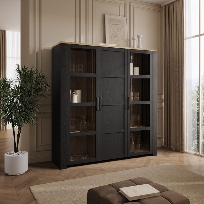 Meubella - Borello - Buffetkast - Zwart - 151x42x161 cm
