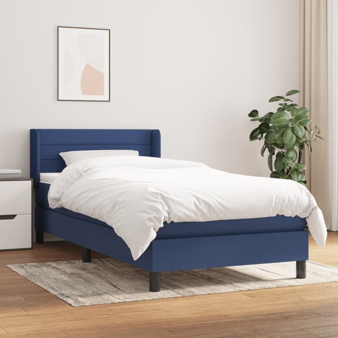 vidaXL - Boxspring - met - matras - stof - blauw - 80x200 - cm
