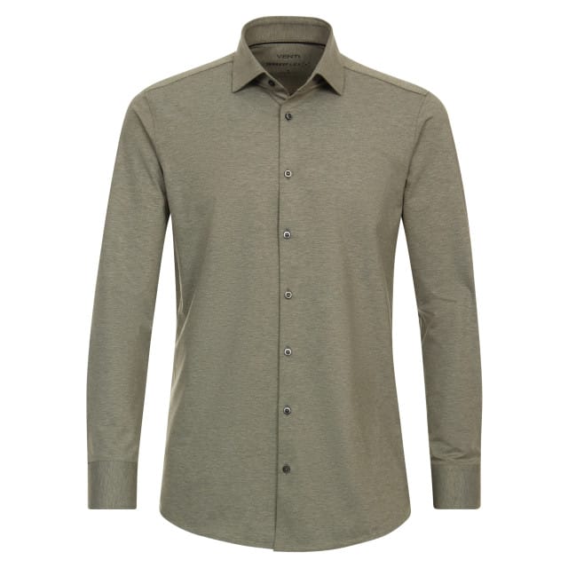 VENTI modern fit overhemd - jersey - groen - Strijkvrij - Boordmaat: 44