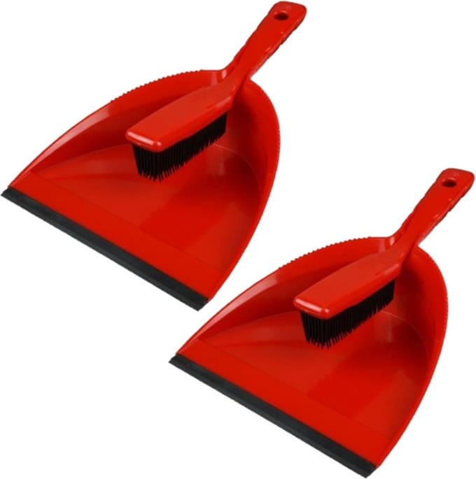 2x stuks stoffer en blik kunststof/rubber rood - Statisch - Honden- en kattenhaar -Schoonmaakartikelen