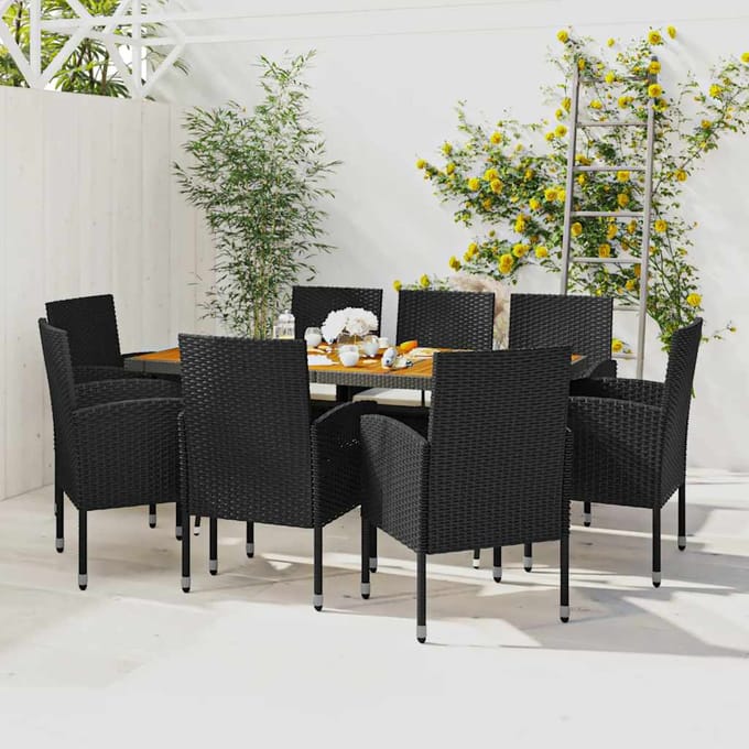 vidaXL - 9-delige - Tuinset - poly - rattan - zwart