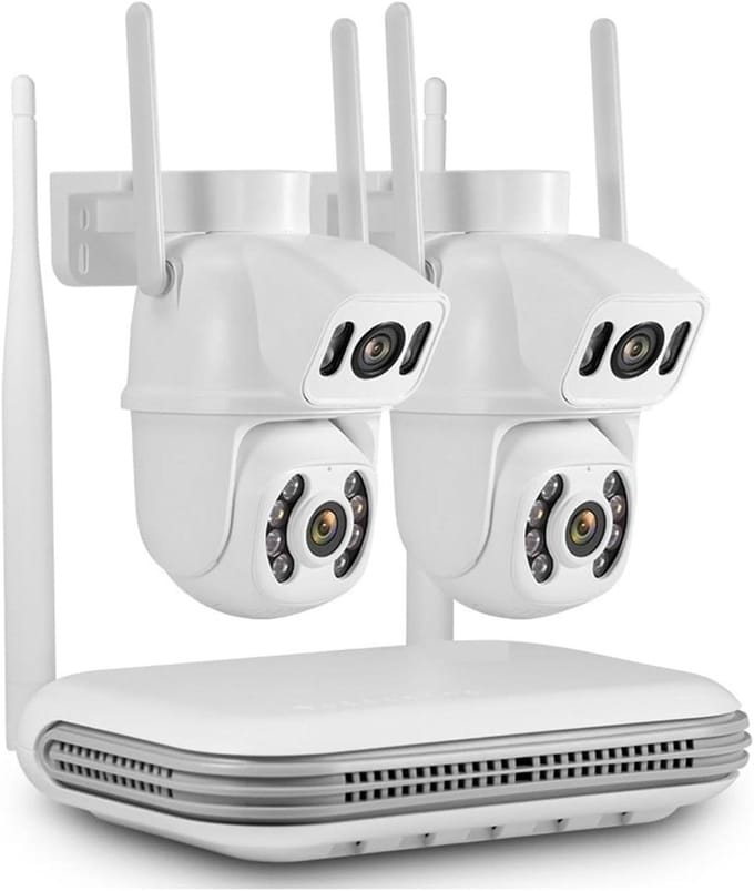 Beveiligingscamera Systeem - IP Camera Kit - Huisbewaking Buiten - Dubbele Lens 6MP - 8 Kanaals - Wit