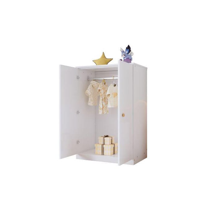 Armoire - MUVOE - 2 portes - MDF blanc - Tringle à vêtements - Taille compacte blanc