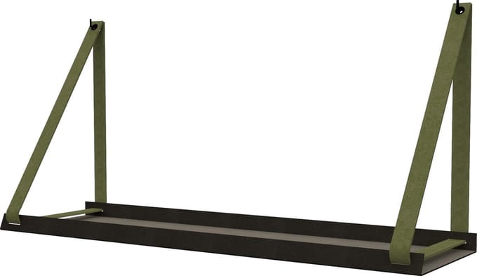 Handles and more -  Stalen wandplank zwart 70cm + leren plankdragers Suede Olive