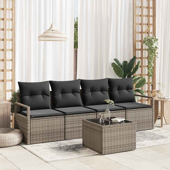 vidaXL - Bankstel - 5 - st - 4-Aantal - zitplaatsen - Grijs - poly - rattan
