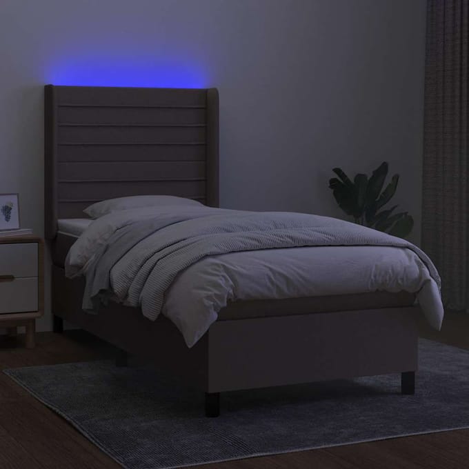 vidaXL - Boxspring - met - matras - en - LED - stof - taupe - 90x190 - cm