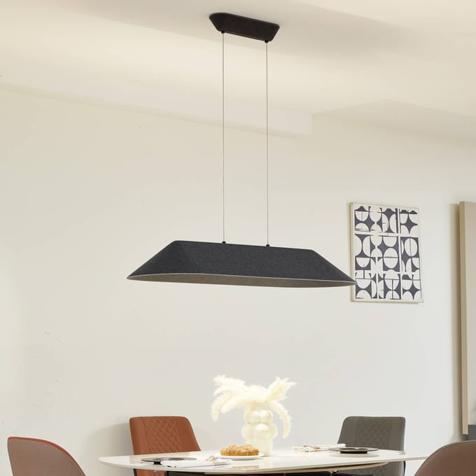 LED hanglamp Lucande Naelle, zwart/grijs, vilt
