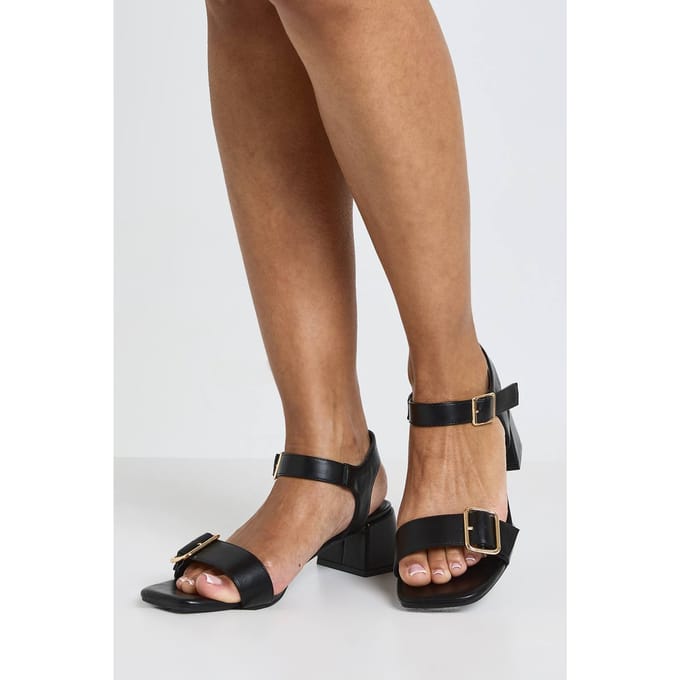 boohoo Dames Brede Pasvorm Gesp 2-delige Hakken | Zwart | Maat: 38