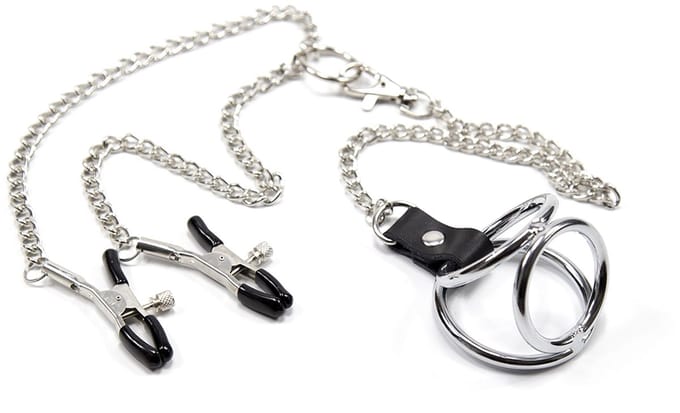 Smart Moves - Nipple Clamps with Cock Rings M silver