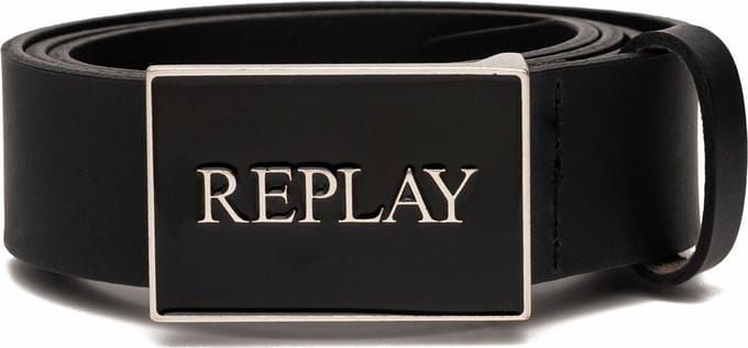 REPLAY Leren Riem Leather Belt W85 Black Zwart