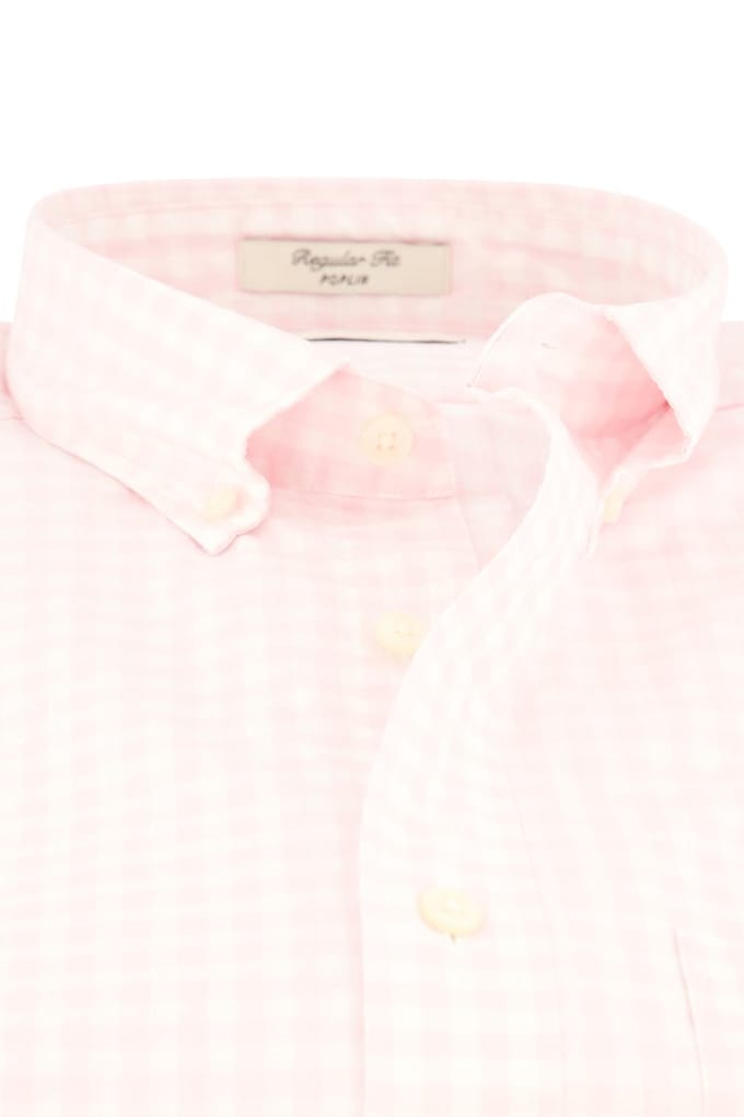 katoenen Gant overhemd korte mouw roze geruit normale fit