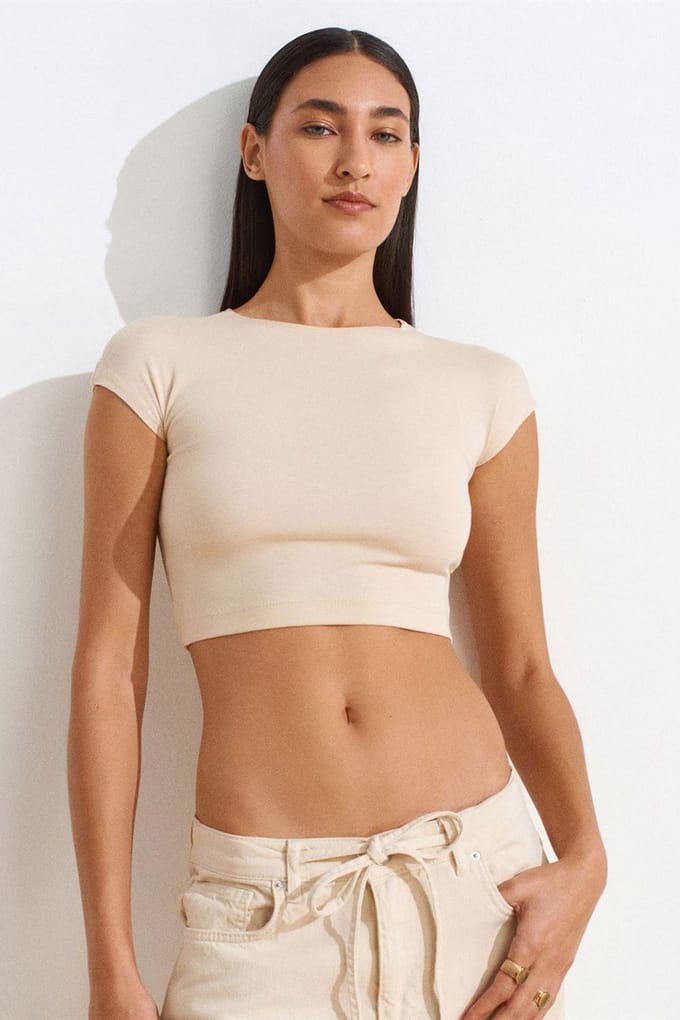 Slim Fit Crop Jersey Blouse