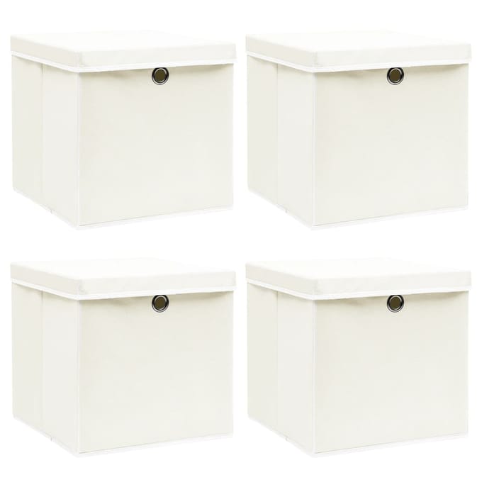 vidaXL - Opbergboxen - met - deksel - 4 - st - 32x32x32 - cm - stof - wit