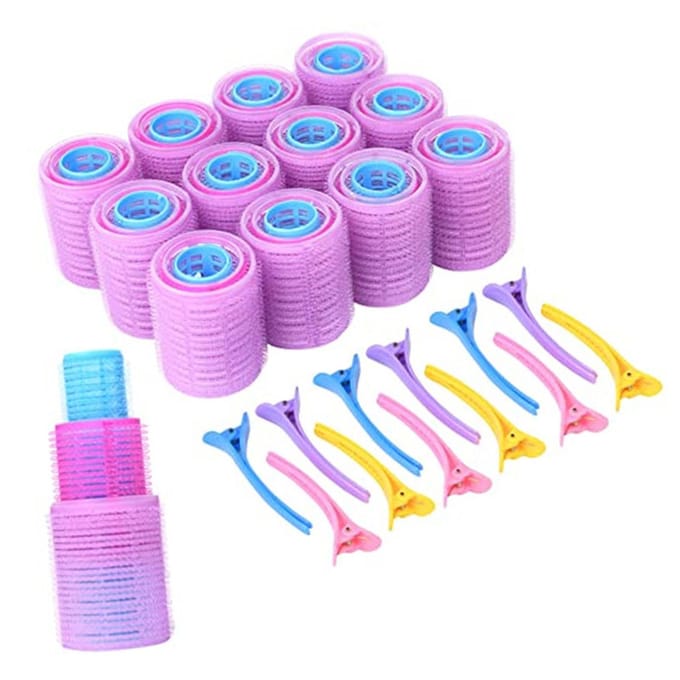 36 Stuks Zelfklevende Haarroller Set Groot Medium Klein Haarrollers Roller met 12 Plastic Klemmen voor purple