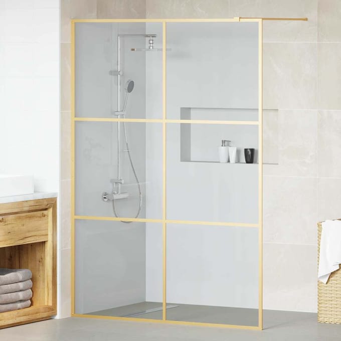 vidaXL - Inloopdouchewand - Goud - 140 - x - 195 - cm - gehard - glas