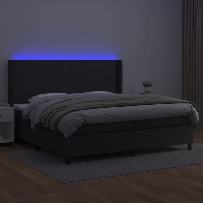 vidaXL - Boxspring - met - matras - en - LED - kunstleer - zwart - 200x200 - cm