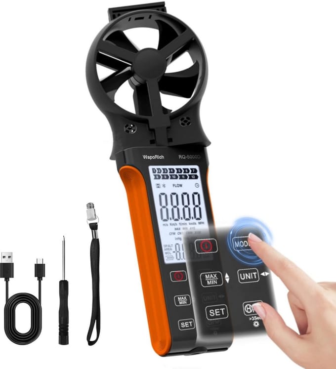 Digitale Anemometer Windmeter - Draagbaar & Oplaadbaar voor Windsnelheid, Luchtvolume & Temperatuur