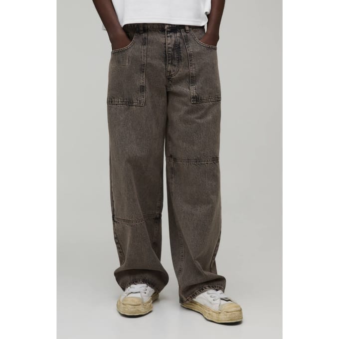 Gewassen Baggy Fit Geperste Vintage Wash Jeans | Stone | Size 36
