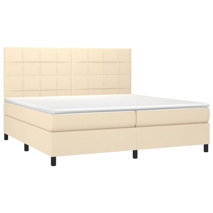 vidaXL - Boxspring - met - matras - en - LED - stof - crèmekleurig - 200x200 - cm