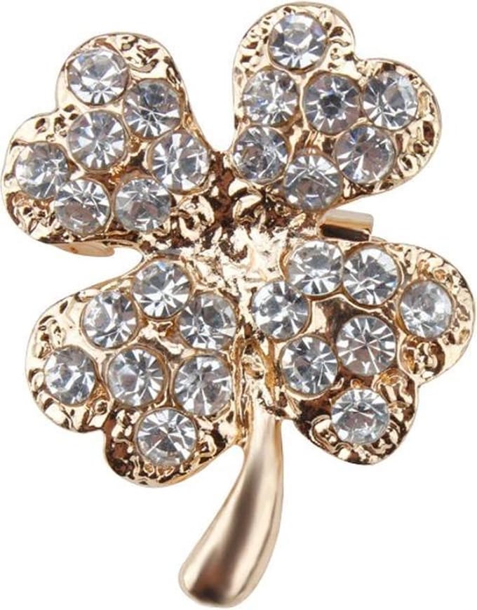 Fako Bijoux - Broche - Klavertje Vier - Kristal - 20x25mm - Goudkleurig