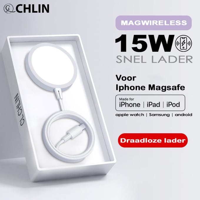 CL CHLIN® MagWireless 15W MagSafe Oplader – Sterke Magnetische Draadloze Snellader voor iPhone & Android – Veilig, Stabiel & Qi2 Compatibel