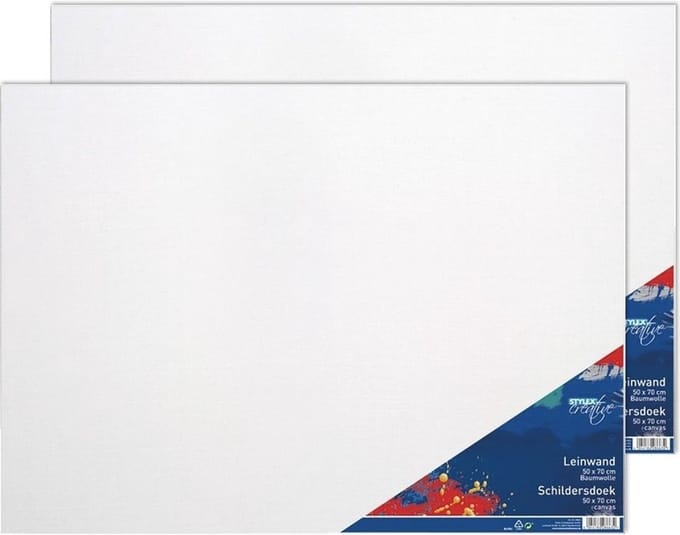 Canvas schildersdoek - 2x - 50 x 70 cm - hobby verf schilderen - wit - doek op frame