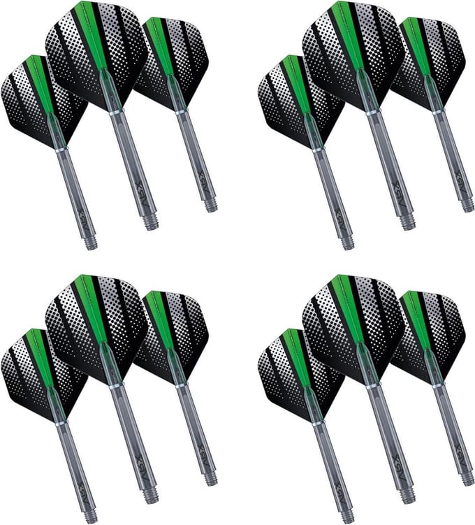 Dart Flights en Stems - Dart Accessoires Combo - Darts Spelen - Hardcore Green Flash Design - 4 Sets - Groen