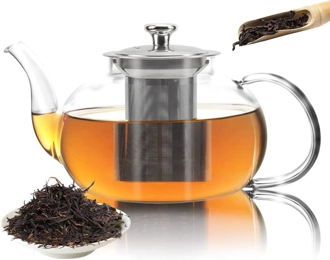 Glazen Theepot met Filter (RVS) - 1.2 Liter - Thee Infuser – Borosilicaat