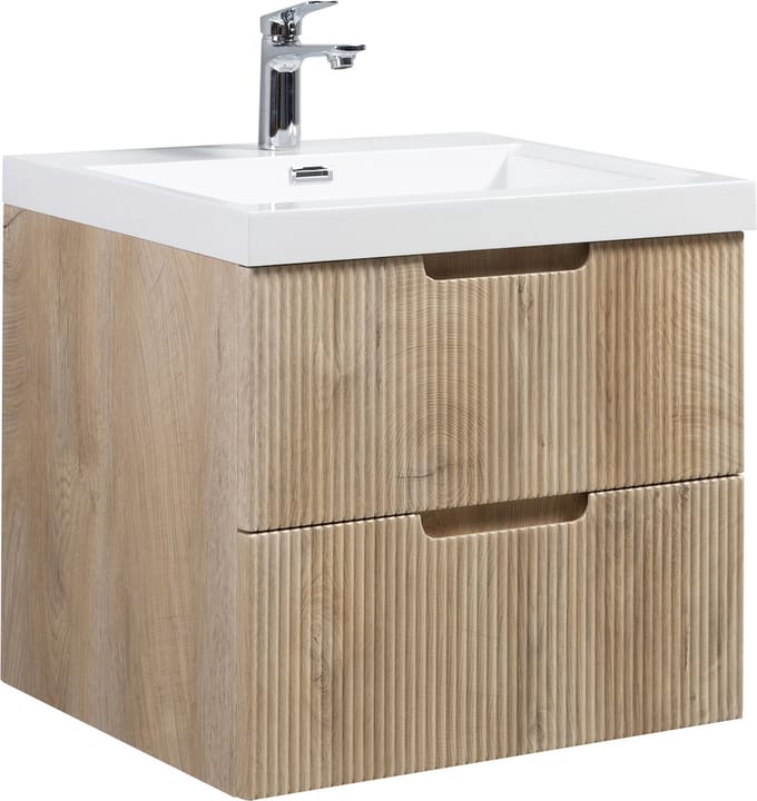 Badplaats Badkamermeubel Set Thermis 60 cm – Licht Eiken – Badmeubel met Wastafel