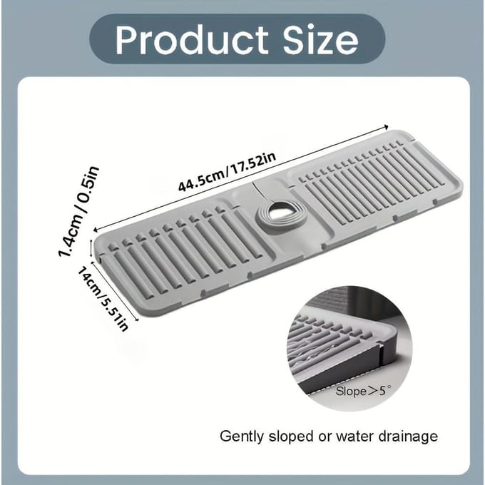 Tapis d'évier en silicone pour évier de cuisine, protection anti-éclaboussures d'évier à 5°, tapis d'égouttage incliné pour robinets, accessoires d'évier et de salle de bain grise