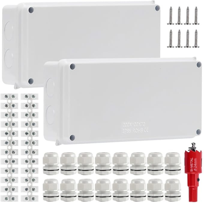 Pack van 2 IP65 Waterdichte Oppervlakte Gemonteerde Aansluitdozen - 200x100x70 mm